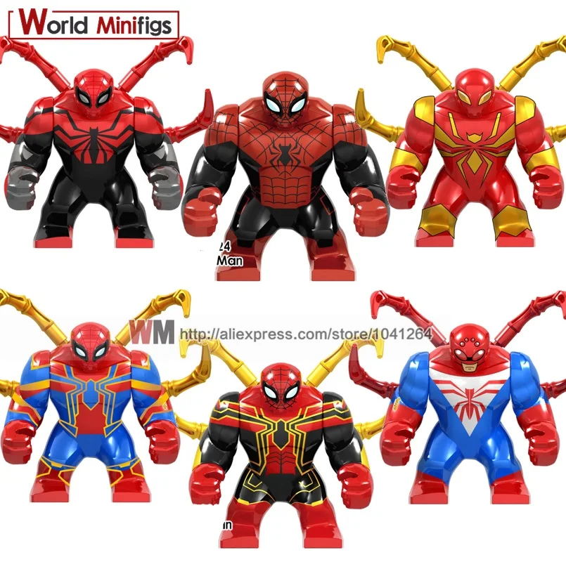 

20PCS/Lot Wholesale Big Spider Man Far From Home Building Blocks Marvel Super Heroes Black Panther Thanos Crocodile Toys