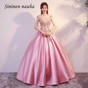 

Pink Quinceanera Dresses Prom Party Dress Long Cap Sleeve Beads Lace Up Dance Ball Gown Vestidos De 15 Anos Sweet 16 Dresses 301