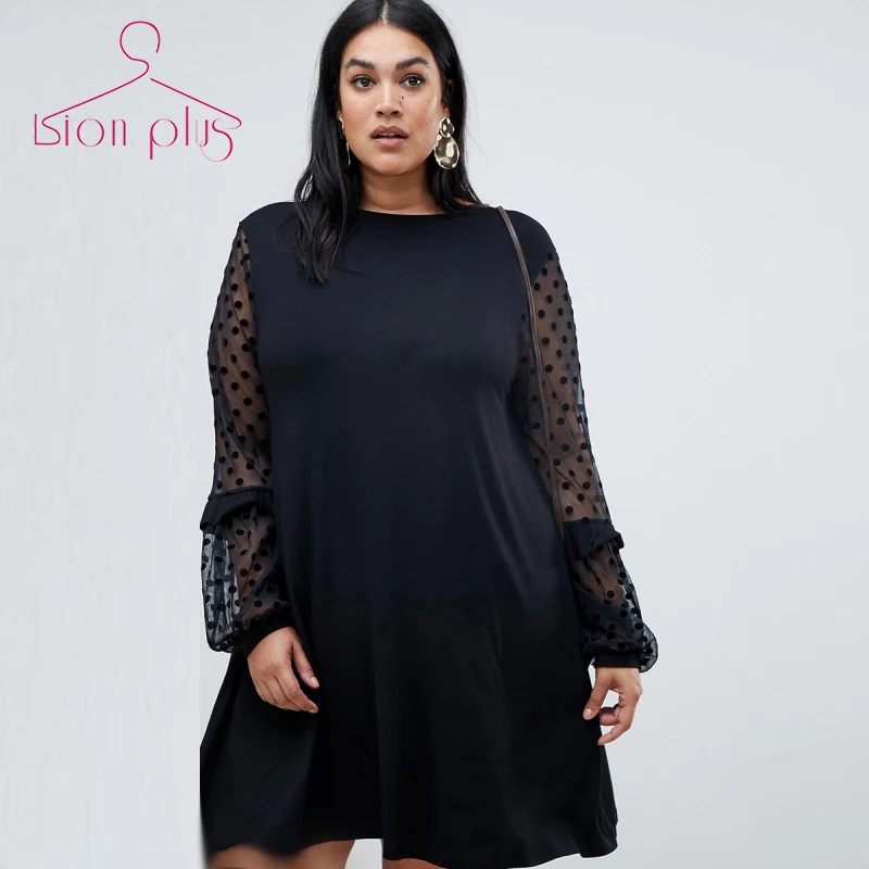 Сетчатое женское платье 6XL 7XL 5XL 2019 весеннее больших размеров в горошек с принтом