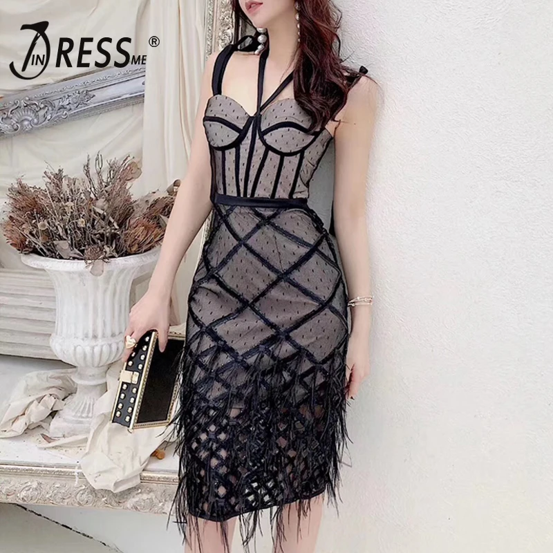 INDRESSME 2019 Vestidos женское сексуальное платье на бретельках с V-образным вырезом и