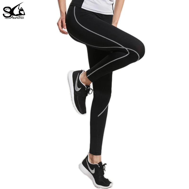 SUNCHOI Women Sports Striped Elastic Running Tights Yoga Compression