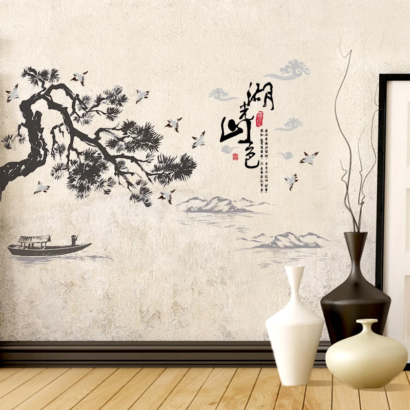 chinese style ink and wash printing diy home decorative wall sticker