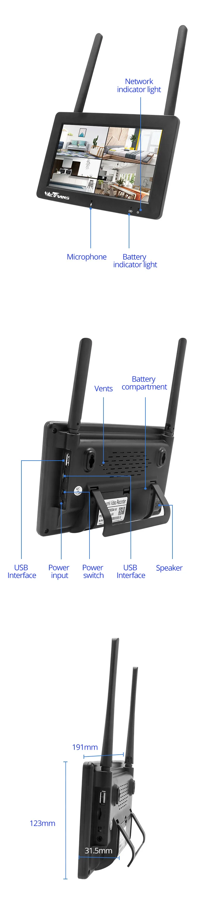 Wetrans 4CH 1080P NVR Wi-Fi SD карты 7 дюймов Сенсорный экран для IPPRO Беспроводной камеры мини сетевой видеорегистратор