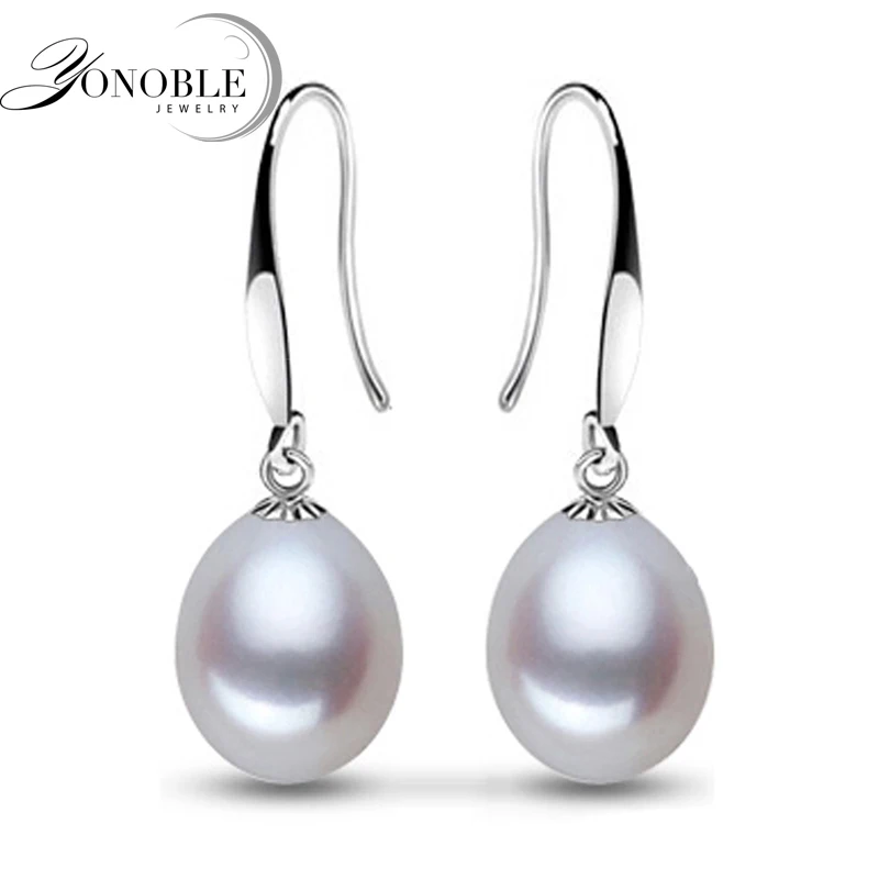 Real natural pearl earrings for women 925 silver font b jewelry b font white freshwater pearl