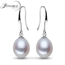 Bienes naturales pendientes de perlas para las mujeres 925 joyas de plata, blanco perla de agua dulce pendientes de la muchacha de la boda regalo de cumpleaños pendiente de gota