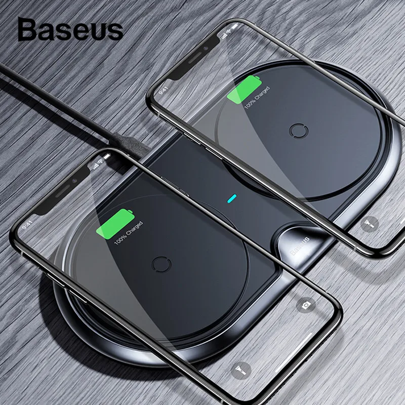 

Baseus 10W Fast Wireless Charger for iPhone X 8 8Plus Samsung S9 S8 Dual Seat Qi Wireless Charger Fast Charging USB Charger Pad