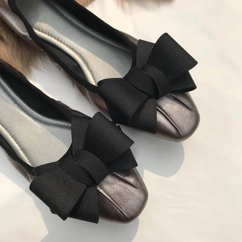 Plus Size 34-42 Sheepskin Women Ballet Flats Bowknots Driving Shoes Female 2018 Soft Casual Flat Heel Shoes Women's Single Shoes (21)