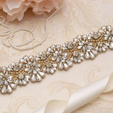 MissRDress золотой свадебный цветок с кристаллами Пояс Большой размер свадебный пояс Стразы для свадебного Пояса для свадьбы Длинные платья JK820