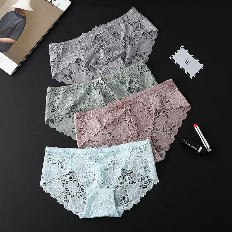 Deruilady Elegant Lace Panties Women Super Soft Breathable Briefs Low Rise Floral Hollow Out Quality Women Panties Sexy Lingerie