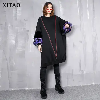 

[XITAO] Loose Women 2018 Autumn Korea Fashion O-neck Full Sleeve Pullover Top Female Patchwork Puff Sleeve Sweatshirt ZLL2058