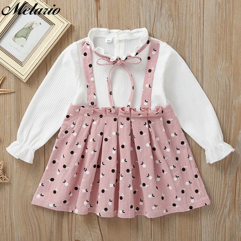 Melario Casual Spring Autumn Baby Clothes Long-sleeved Dress for Girl Plaid Shirts Toddler Girl Drese Fur Vest 2Pcs Suit