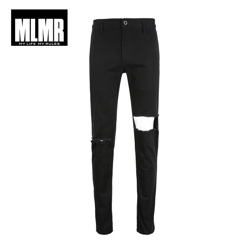 MLMR мужские эластичные хлопковые черные рваные повседневные брюки M | 218114564|Узкие