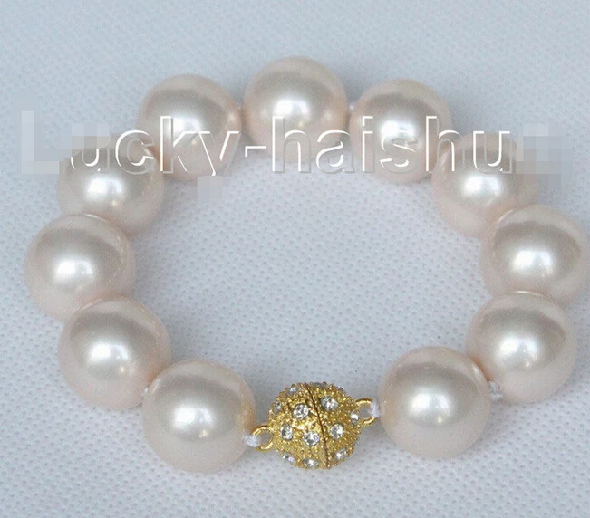 

hot sell 8" 16mm round light pink seashell pearls Bracelet -Bridal jewelry free shipping