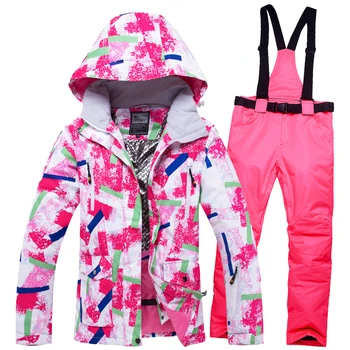 

Winter Pink Women Ski Suit Ski Jacket Pants Women Waterproof Windproof Snowboarding Coat and Trousers Winter Ski Jacket