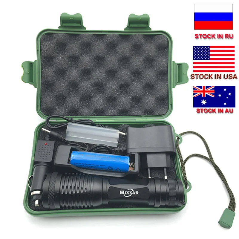 

zk20 T6 9000LM Dropshipping LED flashlights Zoom Powerful Rechargeable Hiking Torch Lamp Lantern 18650 Battery Charger gift box