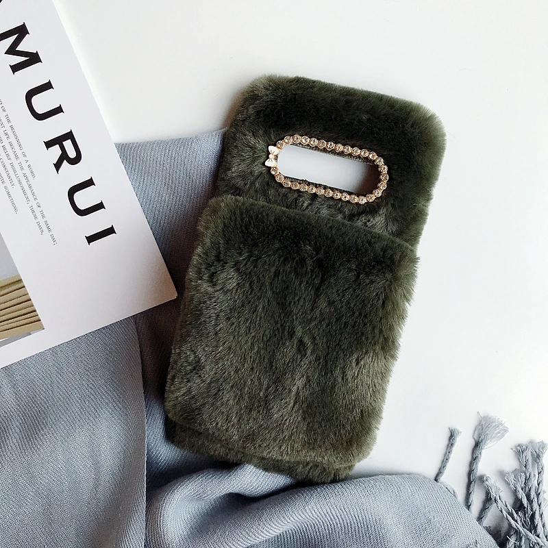 Hand Green 3D Кролик Банни мех с кроличьим мехом; Плюшевые Теплые чехол для samsung Galaxy A10 A20 A20e A30 A40 A50 A60 A70 A80 M10 M20 M30 мультфильм игрушечная крышка - Цвет: Hand Green