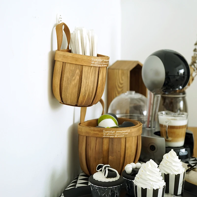 Мини Корзина с деревянной ручкой в деревенском стиле украшения стола торта инструменты еда фотография столовая посуда капсула кофе