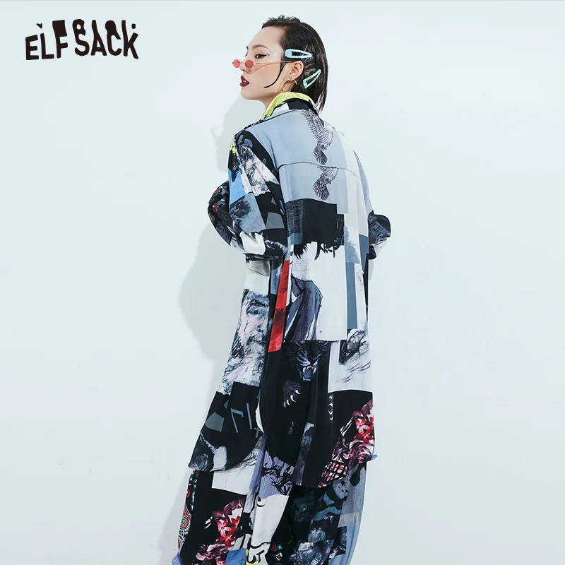 Женский комплект из 2 предметов ELFSACK винтажная блузка с принтом и брюки до