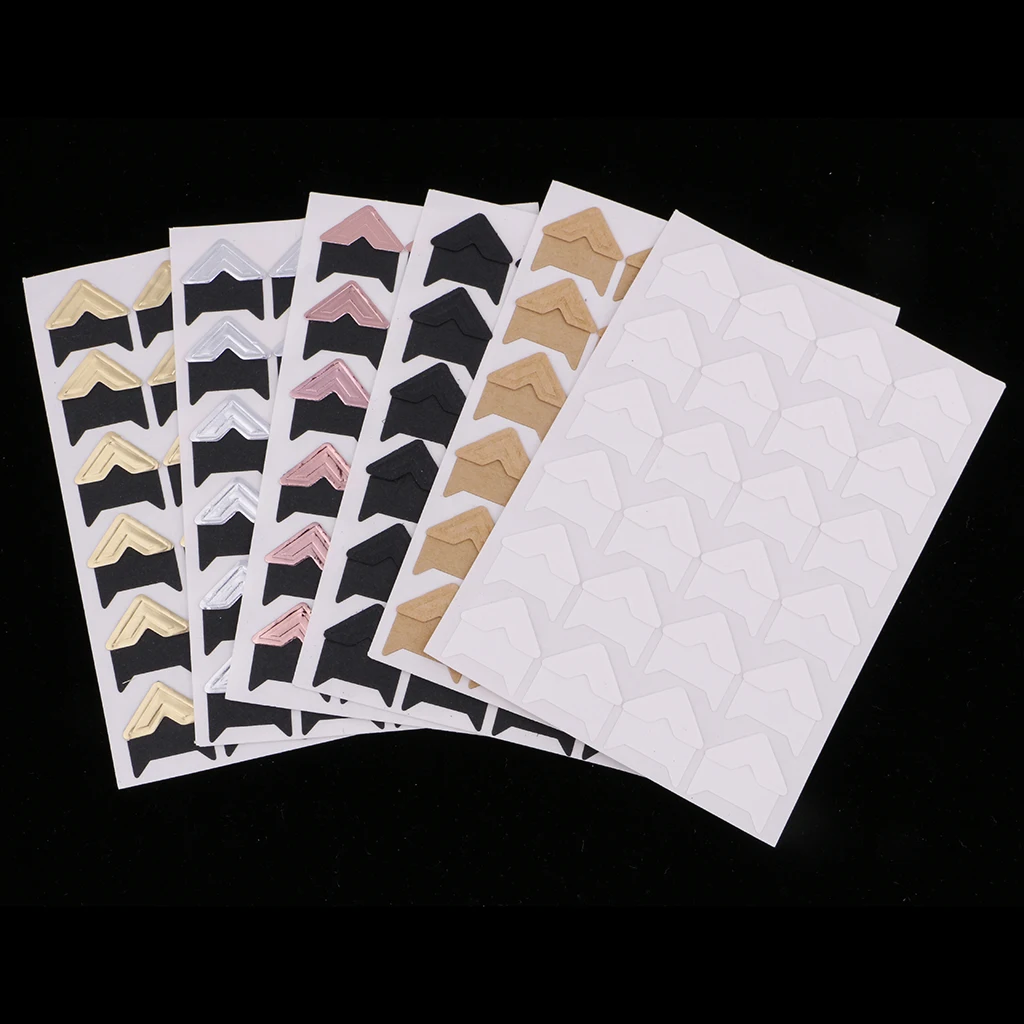 6 Sheets Album Photo Mounting Corners Sticker Self-Adhesive Essential Item Separate Piece 2x2cm Total 144 Pieces