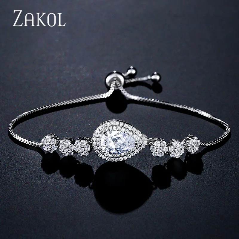 

ZAKOL Fashion Water Drop Cubic Zirconia Adjustable Bracelets Bangles for Women Wedding Jewelry Accessories Wholesale FSBP2100
