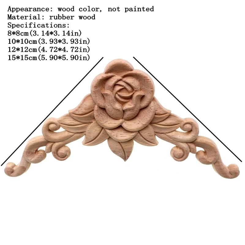 Ornament Crafts Resin Crafts Wooden Figurine Crafts Glass Fruit Pendants RUNBAZEF SRose Floral Wood Carved Decal Corner Applique Decorate Frame Wooden Figurines Cabinet Decorative Crafts