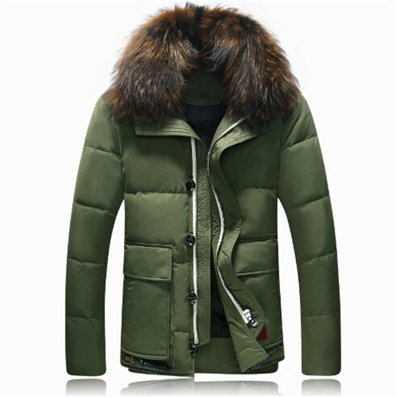 Winter Jacket Men 2016 Slim Solid Color Lapel Natural Fur Snow Wear Parka Plus Size Casual Brand-clothing Warm Winter Coat
