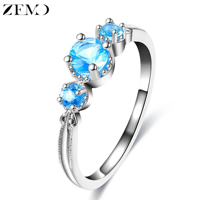ZEMO синий кубический циркониевые Кольца Для свадебное кольцо для женщин кольцо со стразами роскошные женские ювелирные изделия интимные