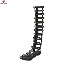 Первоначальное намерение Новые пикантные женские Босоножки с открытым носком шпильки высококачественные черные сапоги Женская обувь; большие американские размеры 4–15