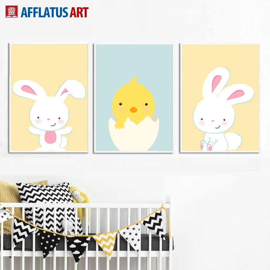 

Cartoon Rabbit Chicken Wall Art Canvas Painting Nordic Posters And Prints Nursery Art Print Animal Wall Pictures Kids Room Decor