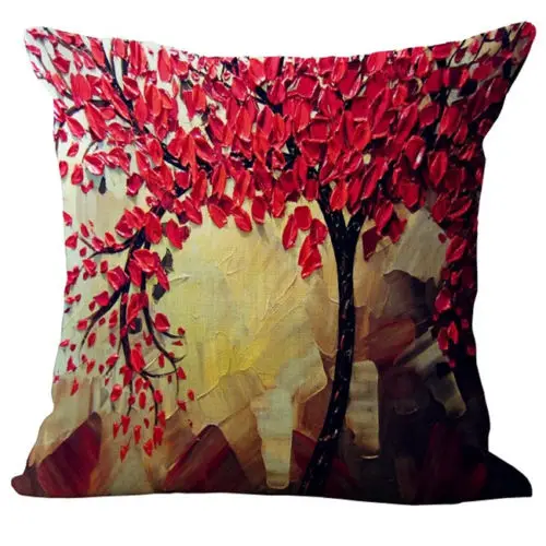 2 Red Oil Tree 18 дюймов, винтажный льняной Хлопковый чехол для подушки, наволочка, чехол для подушки, мягкий, для комнаты, подарки, односторонняя печать - Цвет: 2 Red Oil Tree
