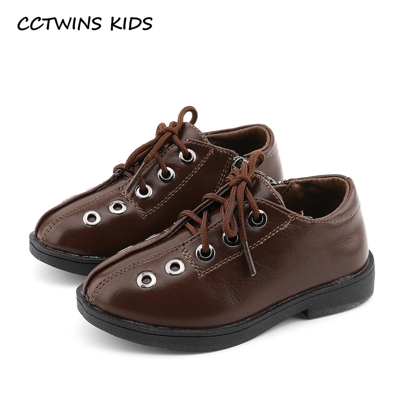 Cctwins дети 2018 весна мальчик Мода PU кожа Кружево до детей черная обувь для маленьких девочек брендовые Детские плоским малыша коричневый g1623