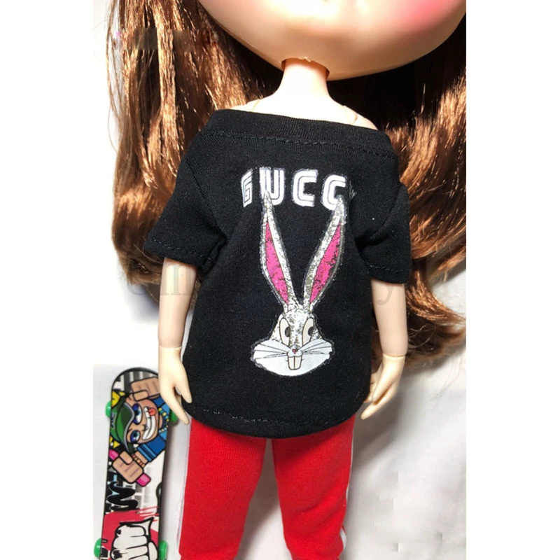 Крутая Спортивная одежда для Azone S, OB24, черная футболка Blyth Dolls+ красные спортивные штаны, аксессуары для одежды