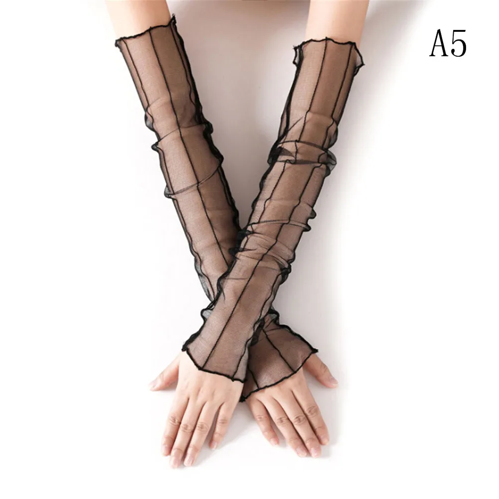 Европейские и американские эластичные нейлоновые длинные сетчатые перчатки черная Сексуальная кружевная перчатка без пальцев панковские женские перчатки для лета - Цвет: A5