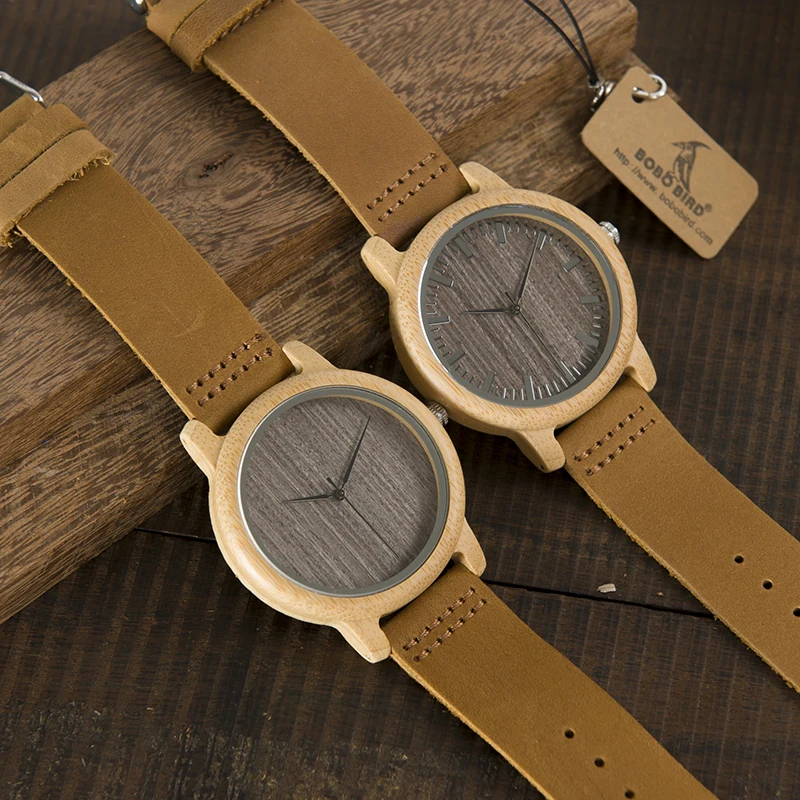 BOBO BIRD WL10 Womens Casual Antique Round Bamboo Wooden Watch for Men Leather Strap Lady Watches Top Brand Luxury Wrist Watch