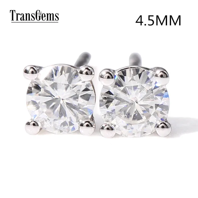 Transgems 14k 585 White Gold 0 8ctw 4 5mm Lab Created Moissanite Transgems 14k 585 White Gold 0 8ctw 4 5mm Lab Created Moissanite Diamond Stud Earrings For