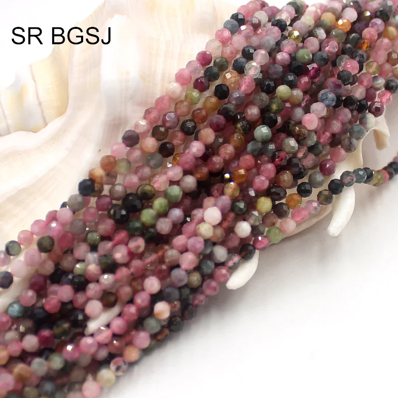 

Free Shipping 4mm Round Faceted Mixed Tourmaline Gems Natural Stone Seed Beads String 15"