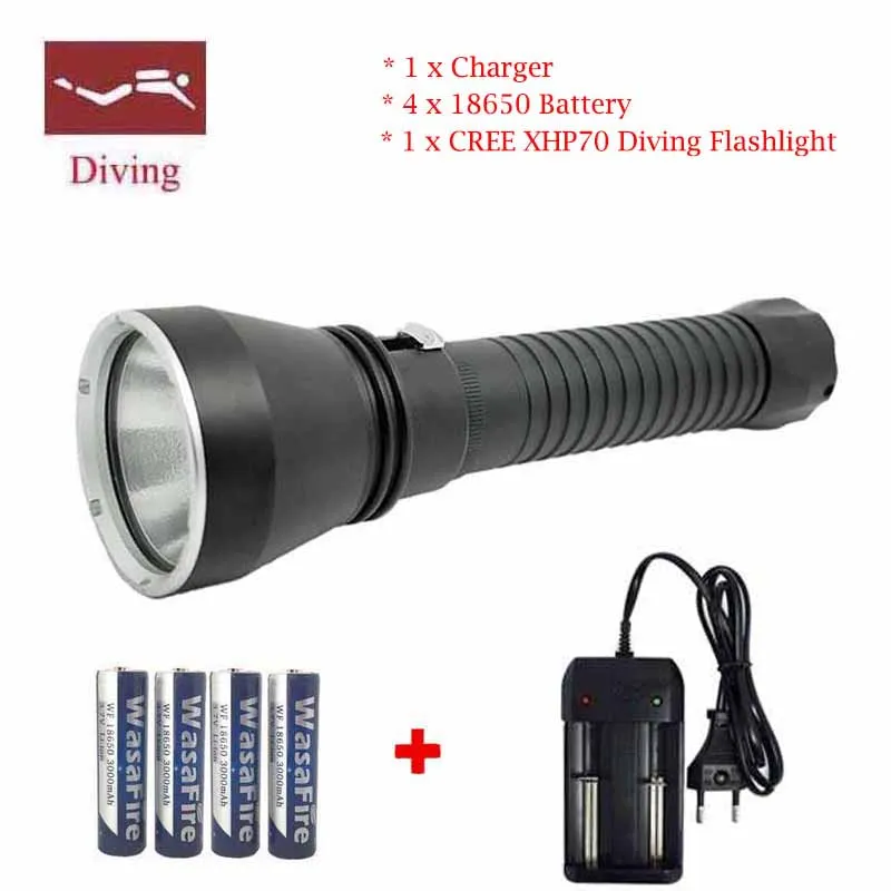 

WasaFire Diving Torch XHP70 LED Diving Flashlight Waterproof Lamp Submersible Lamp Work Underwater Torch Diving Light Flashlight