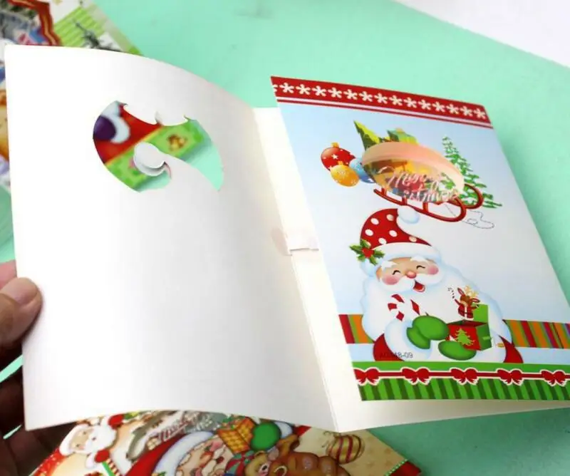 12 шт./партия милый Санта Клаус поздравительные открытки открытка креативная Рождественская музыкальная открытка на день рождения подарочные открытки