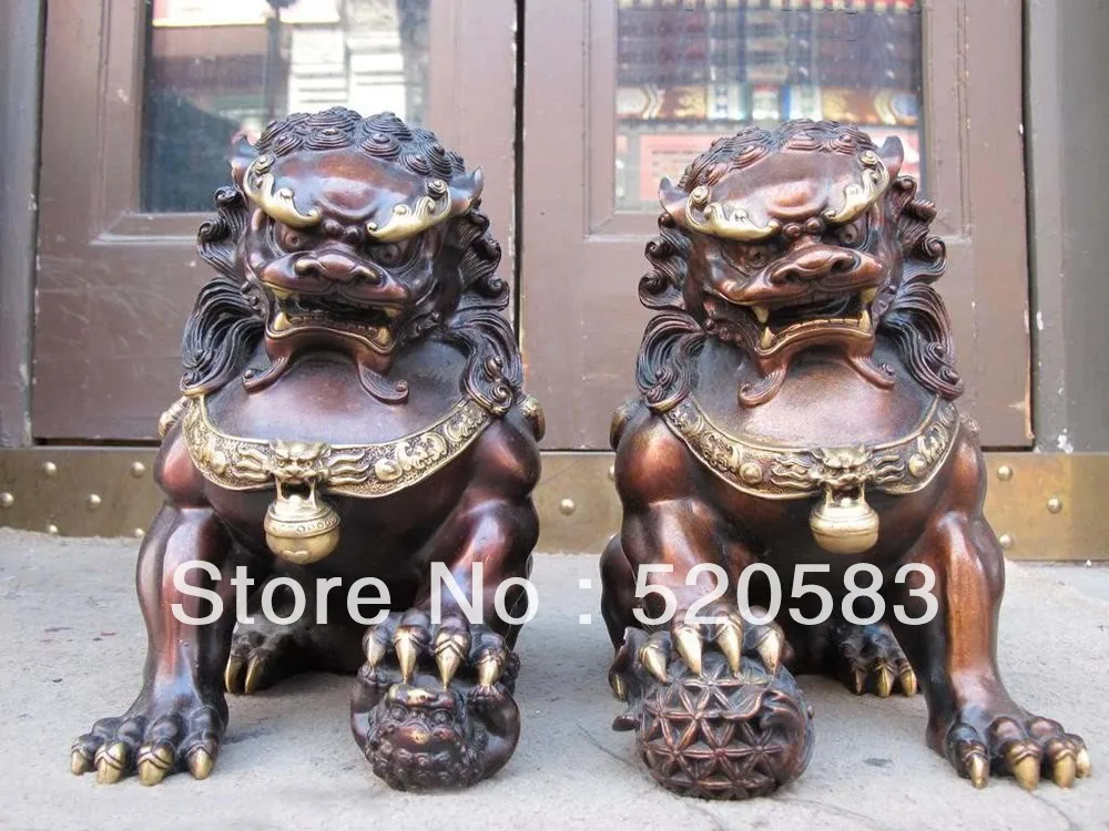 

Chinese Red Bronze Door apotropaion talisman Foo Dogs Door Lion Pair