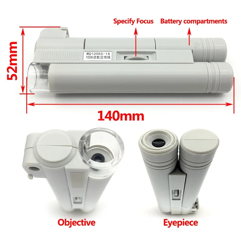 Portable Pocket Microscope 40X 80X 100X 150X White Mini Magnifier Reading Scale Foldable Magnifying Loupe with LED Illuminated