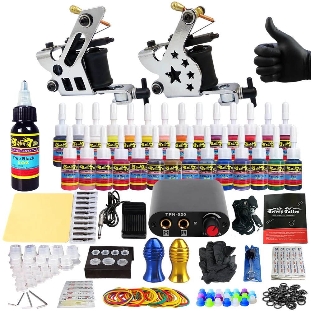 

Stigma Professional Tattoo Kit Machine 2 Guns New Arrival Kit Light Weight Practice Skin 28 Color Ink Pigment TK204-22