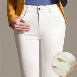 Белый плюс бархат джинсы для женщин женские узкие Высокая талия зима женские джинсы Mujer Утепленные длинные узкие брюки джинсы C5129