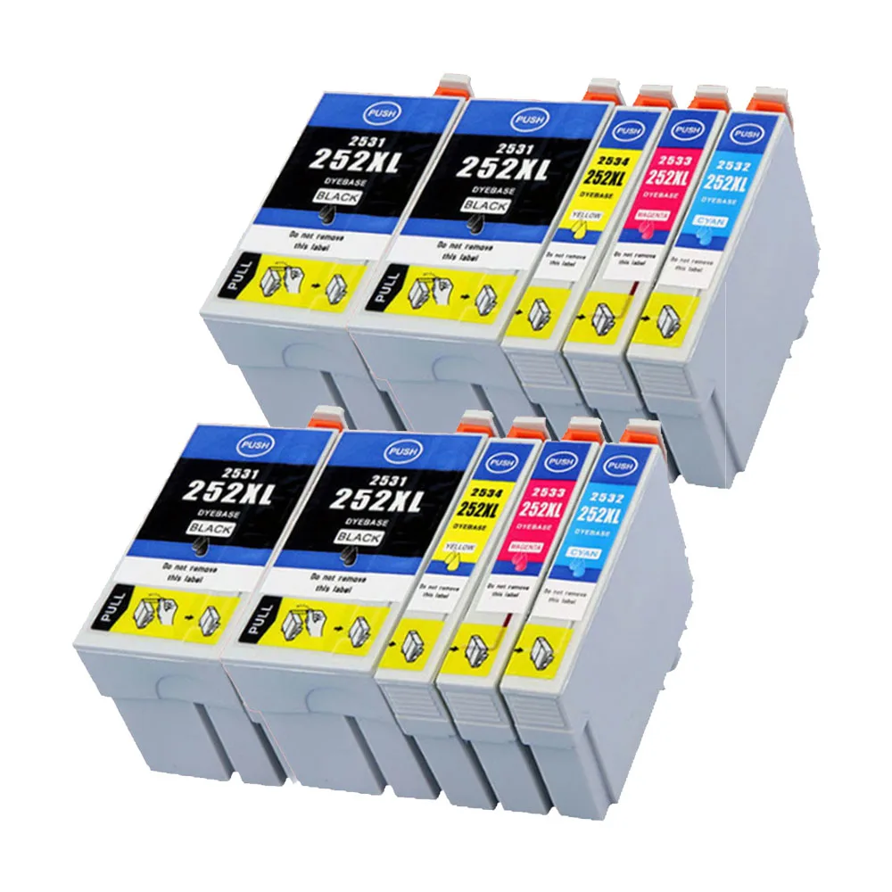 

10Pack (4BK,2C,2M,2Y)Compatible ink cartridge For Epson 252 252XL 254XL BK/C/M/Y Ink WF-3620 3640 7610 7620 Printer