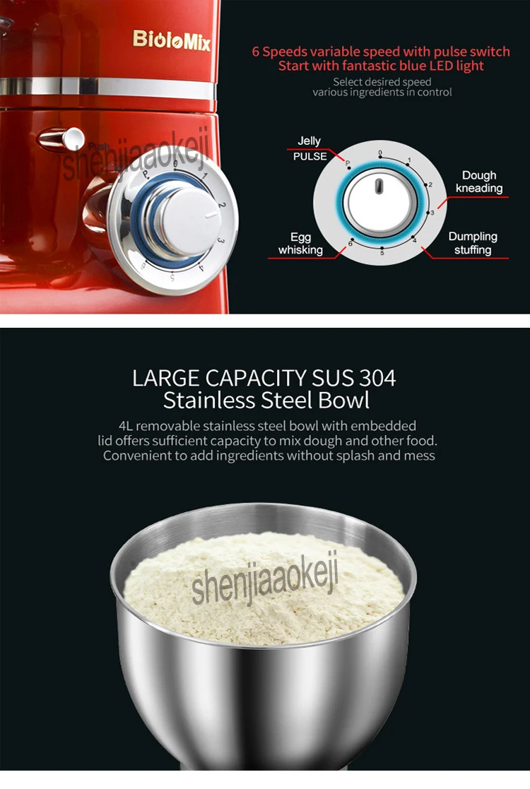 220-240 v 4L Нержавеющая сталь 6-ступенчатая бытовой Кухня Электрический кухонный миксер с подставкой венчик для взбивания яиц миксер для теста крем блендер прибор 1200 W