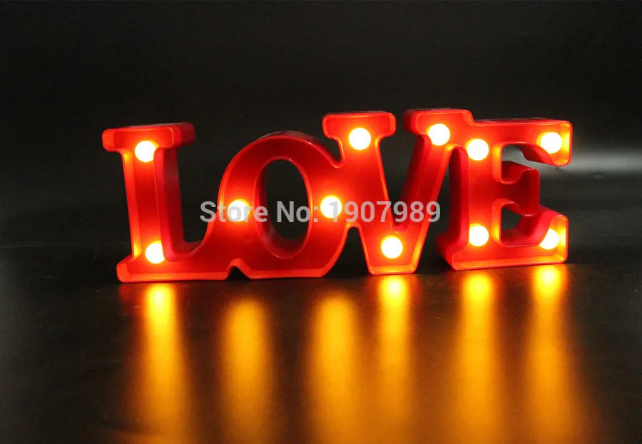 1" широкий Мини Белый Красный пластик" любовь "светодиодный Знаковый знак светящийся клей любовь письмо свет день Святого Валентина внутреннее украшение