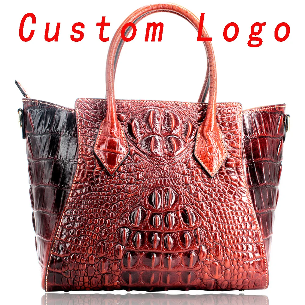 

Genuine leather women big tote bags 100% real leather Nicely Embossed Crocodile Handbags for Ladies pattern High Quality Bag