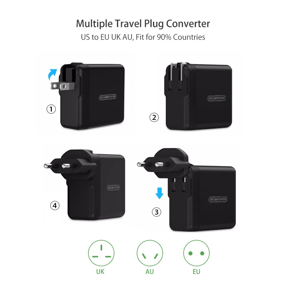 NTONPOWER 4 USB العالمي الهاتف المحمول شاحن محول السفر المملكة المتحدة/الاتحاد الأوروبي/الاتحاد الافريقي/الولايات المتحدة 34 W USB الجدار شاحن ل وحي/ف...