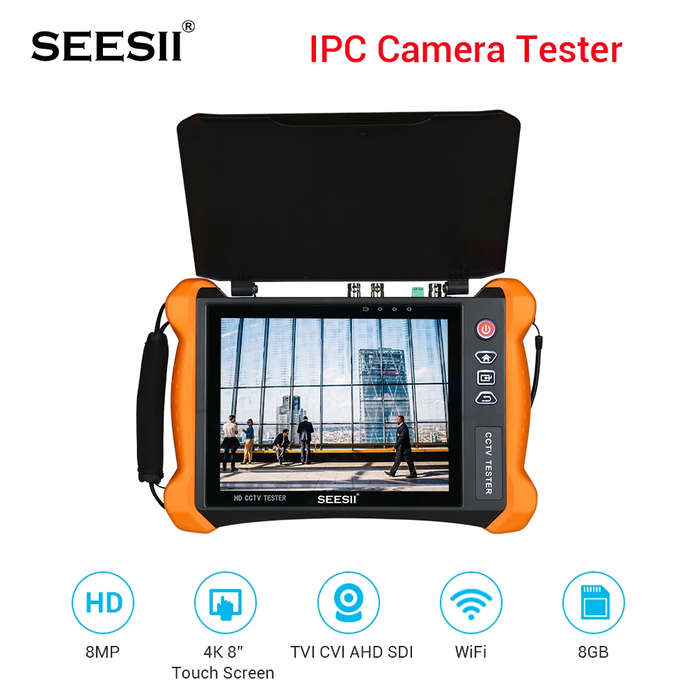 

8" Touch Screen CCTV Tester 8GB IP/CVBS/TVI/CVI/AHD/SDI/EX-SDI 4K Camera Tester Monitor Wifi Security ONVIF HDMI Input/Output