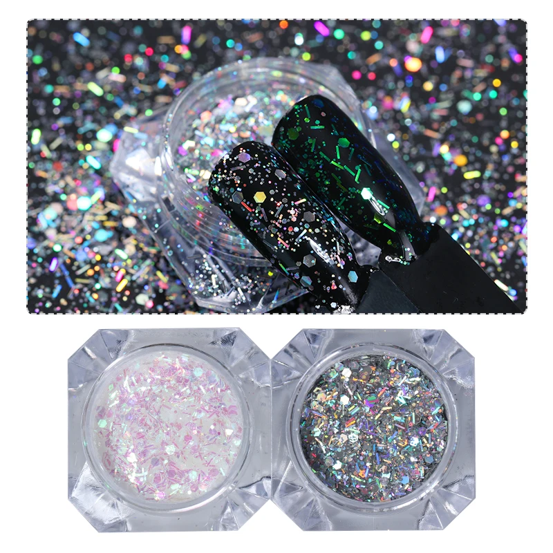 

Holographic Nail Glitter Sequins Colorful Nail Flakes Mixed Nail Paillettes Hexagon Thin Stripe Nail Art Decoration Tips