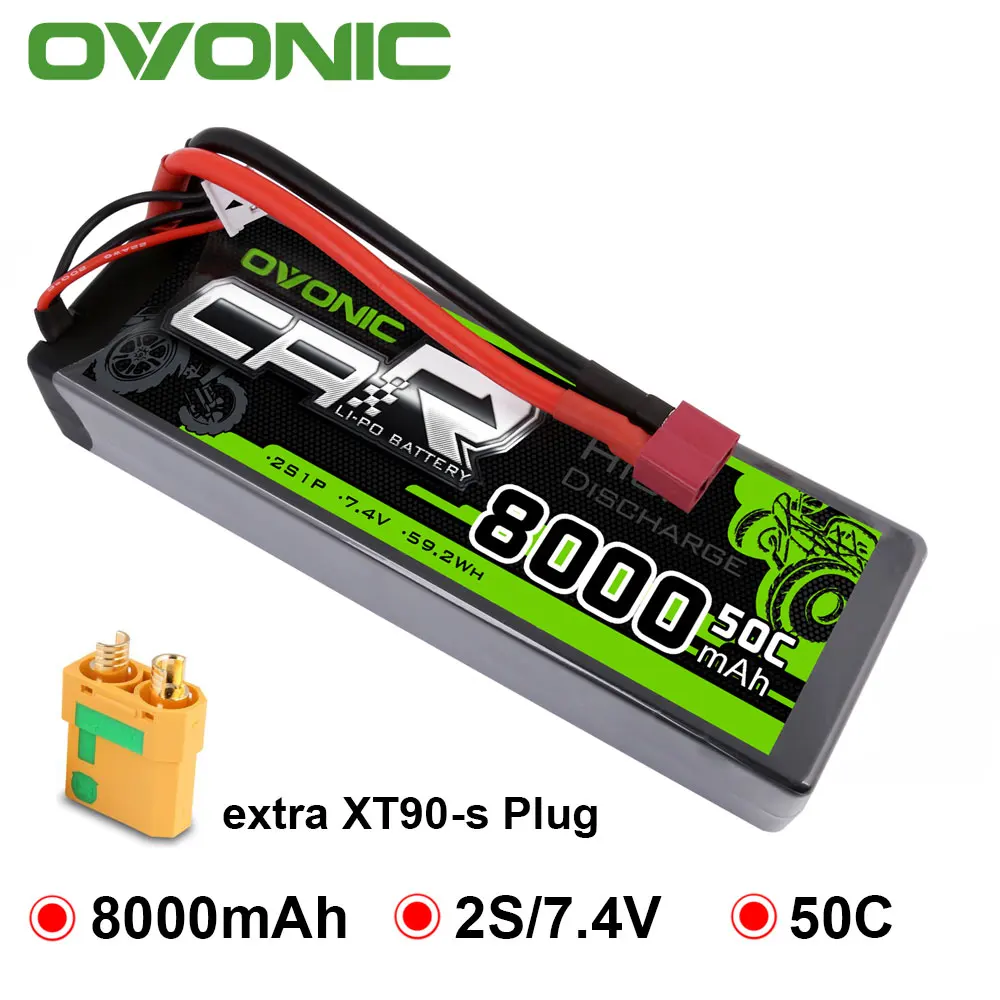 Ovonic 2S Lipo Батарея 7,4 V 50C 8000 мА/ч, жесткий чехол с деканов T штекер для RC автомобиль RC грузовик радиоуправляемая автомодель трагги вертолета RC лодка - Цвет: extra XT90-S Plug